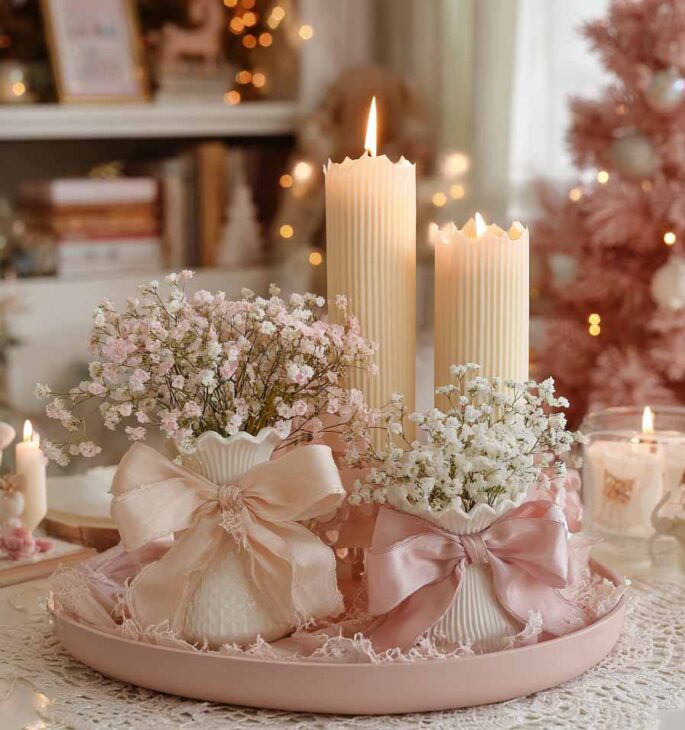 coquette light pinks christmas centerpiece