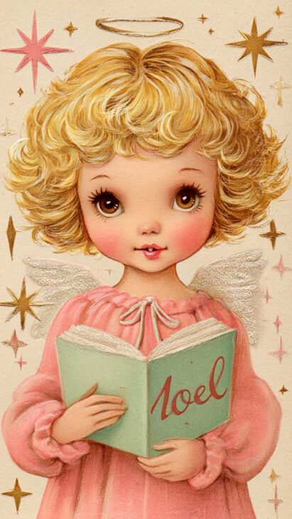 cute vintage aesthetic Christmas little angle phone wallpaper