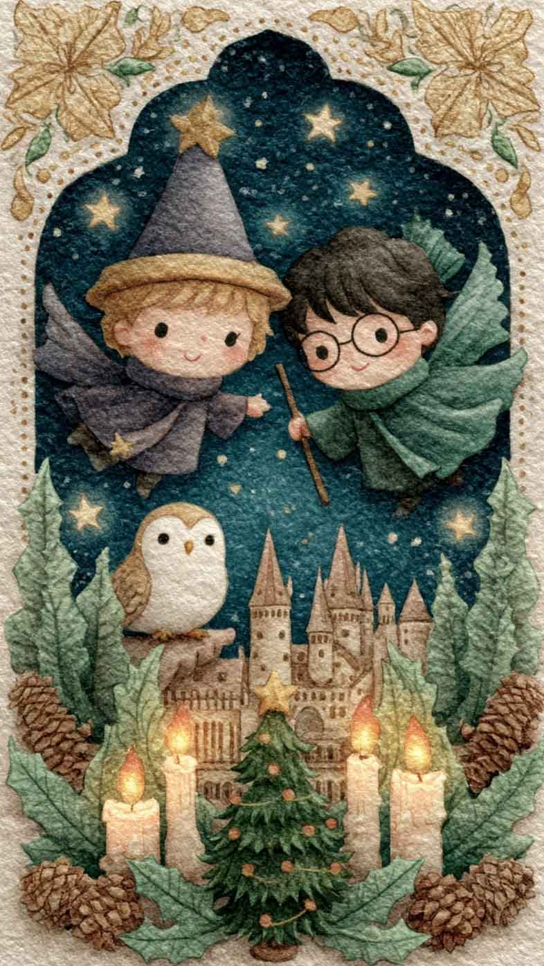 harry potter cute christmas phone wallpaper