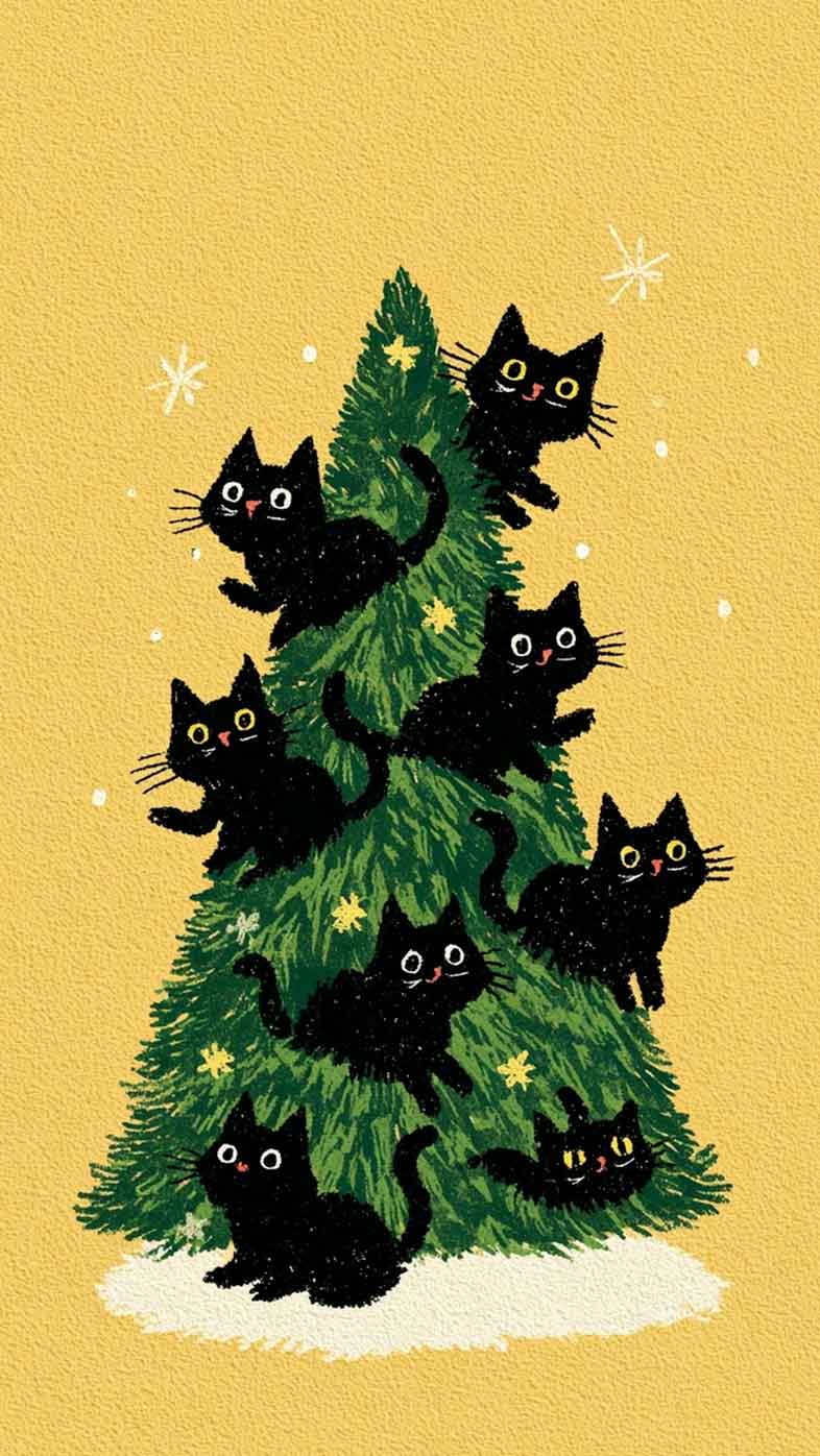 cute christmas tree wallpaper for cat lovers