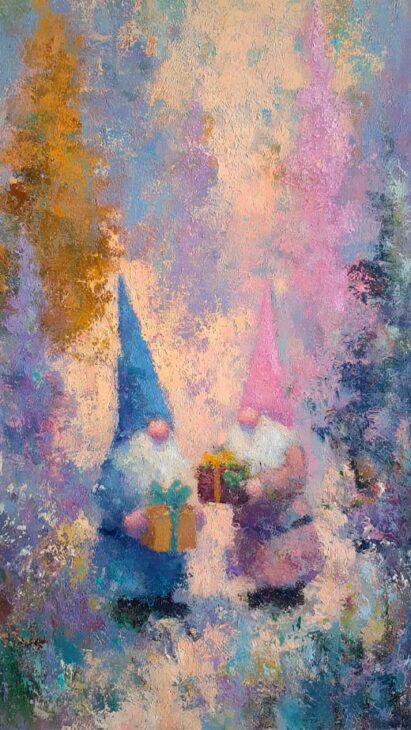 lovely pastel cute aesthetic gnome with Christmas gifts wallpaper for iphone