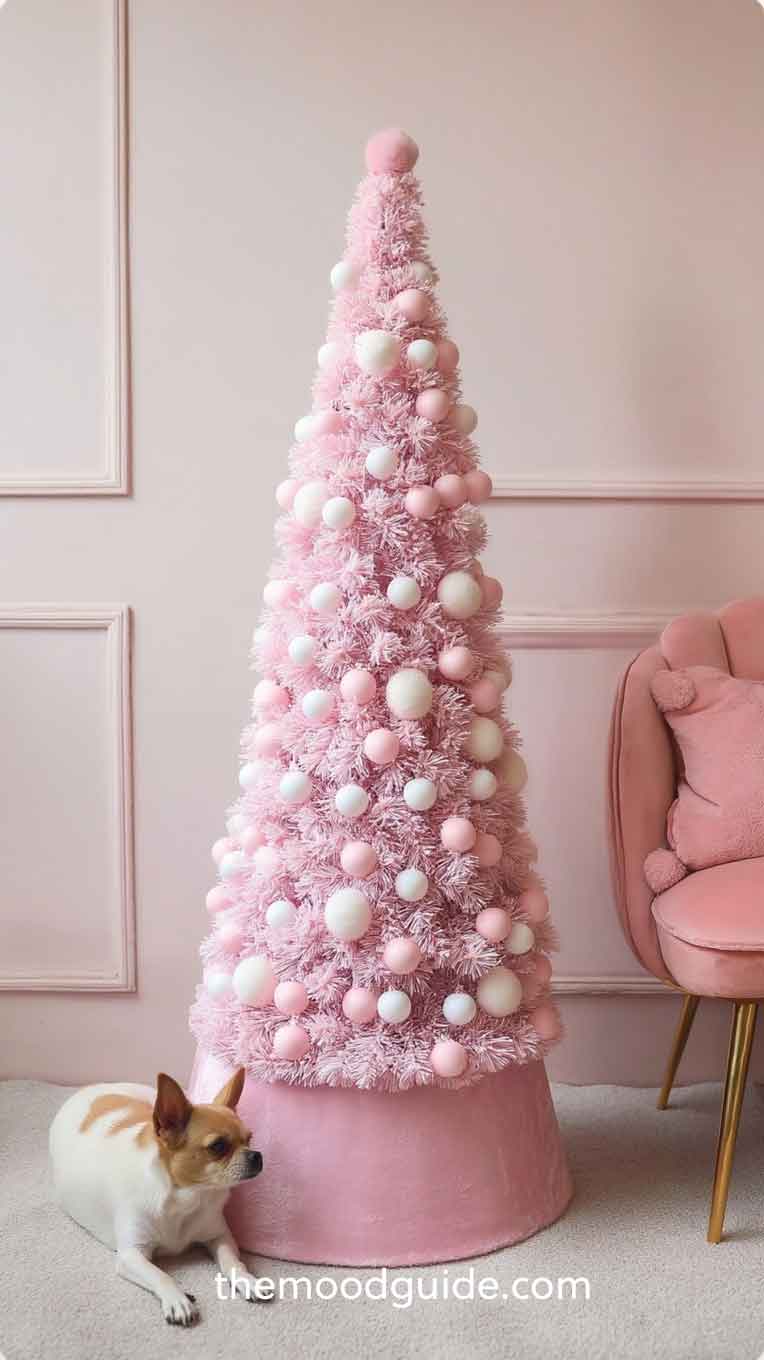 glam pink medium simple chrismas tree aethetic