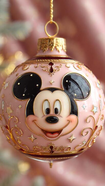 cute pink aesthetic Mickey Mouse Christmas phone wallpaper
