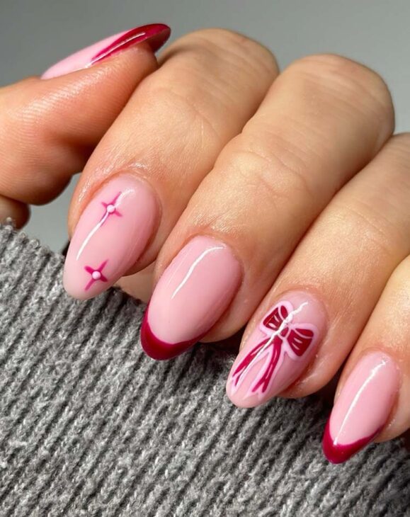 red and pink nail art