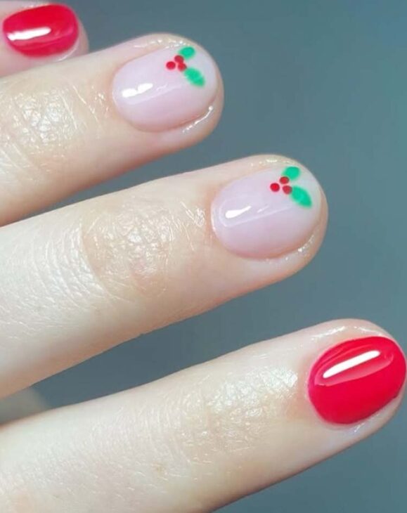 short almond christmas nails with minimalist design
