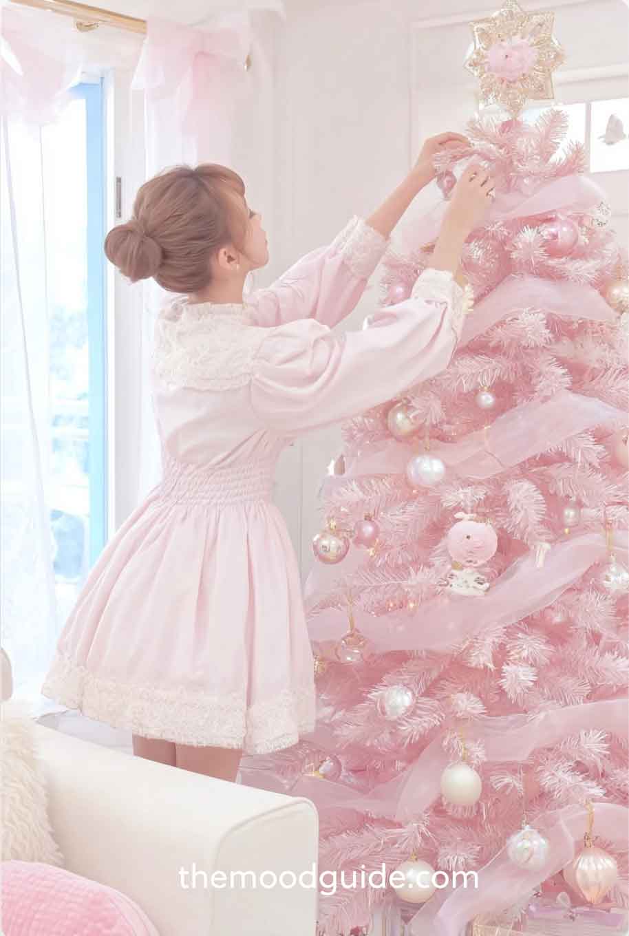soft light pink aesthetic Christmas tree