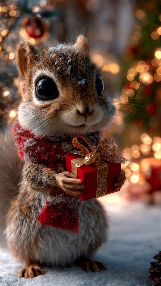 cute aesthetic squirrel woodland snow wallpaper for Christmas