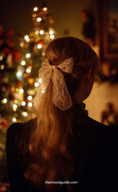 low bun Christmas hair with lace