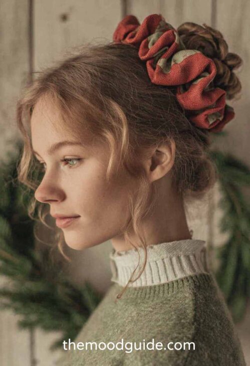 vintage, linen scrunchie hairstyle for christmas