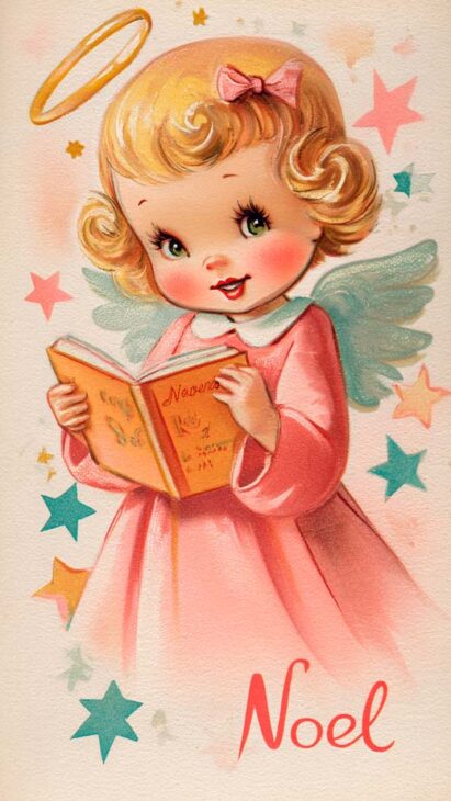 cute vintage aesthetic Christmas little angle phone background