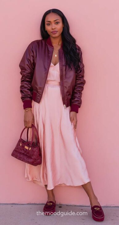 soft pink with burgundy aesthetic style