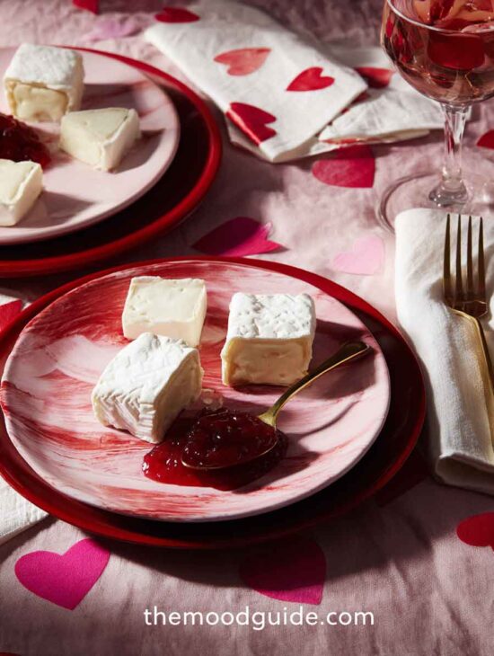 brie cubes with jam for valentines day appetizer