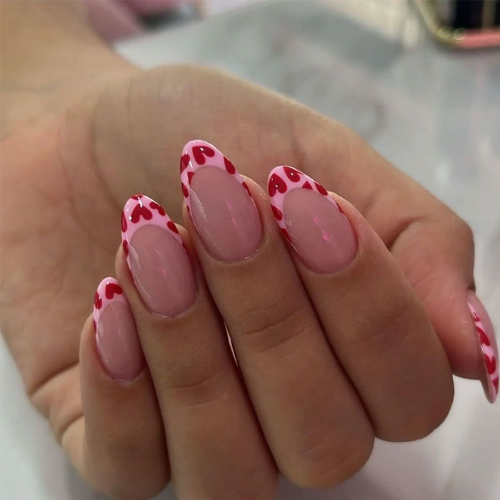 pink and red press on valentines nails with heart