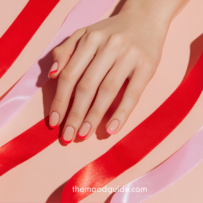 red French tips simple aesthetic easy with pink accent nail for easy valentines manicure.