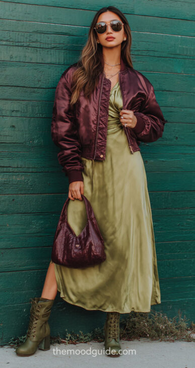 olive green and burgundy aesthetic outfit