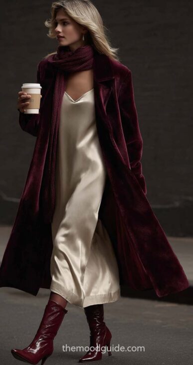 burgundy and pearl elegant winter style