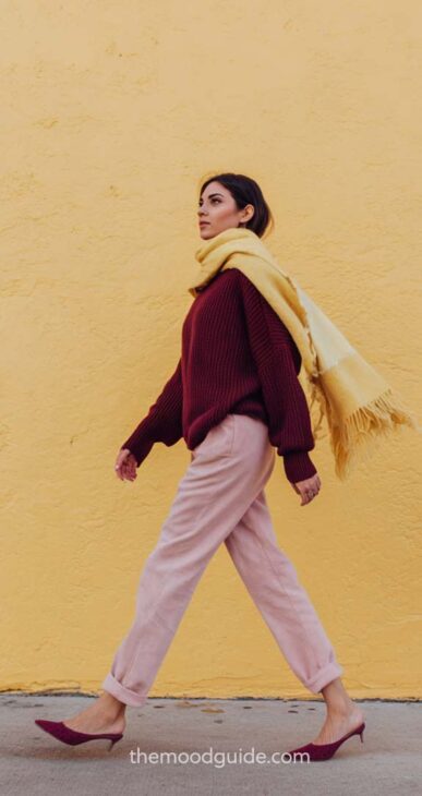 burgundy color combination with yellow and pink