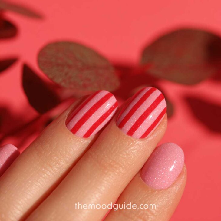 cute short almond nails with red stripes for valentines daughter manicure