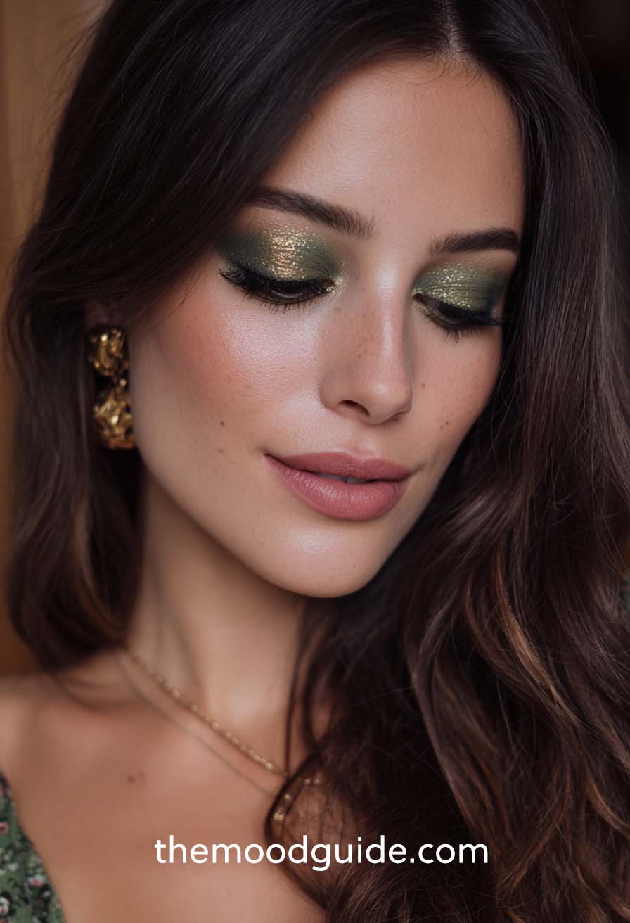 green and gold makeup for christmas