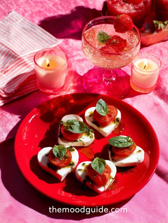 heart shaped caprese bites with tomato for valentines day