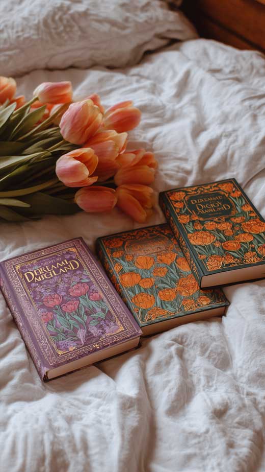 books and tulips phone background