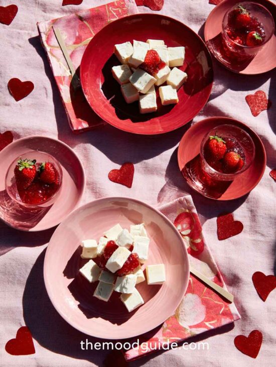 aesthetic valentines table setting brie and jam
