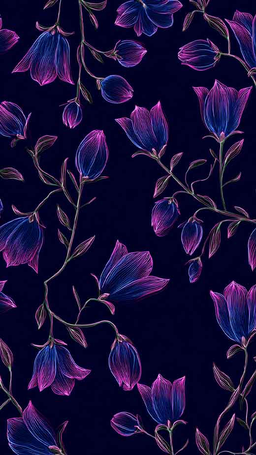 black background with pink and blue flowers