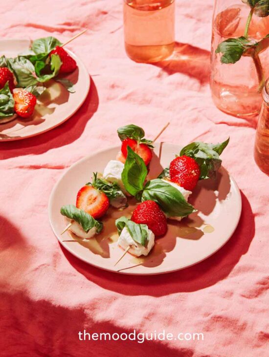 strawberry and buratta skewers
