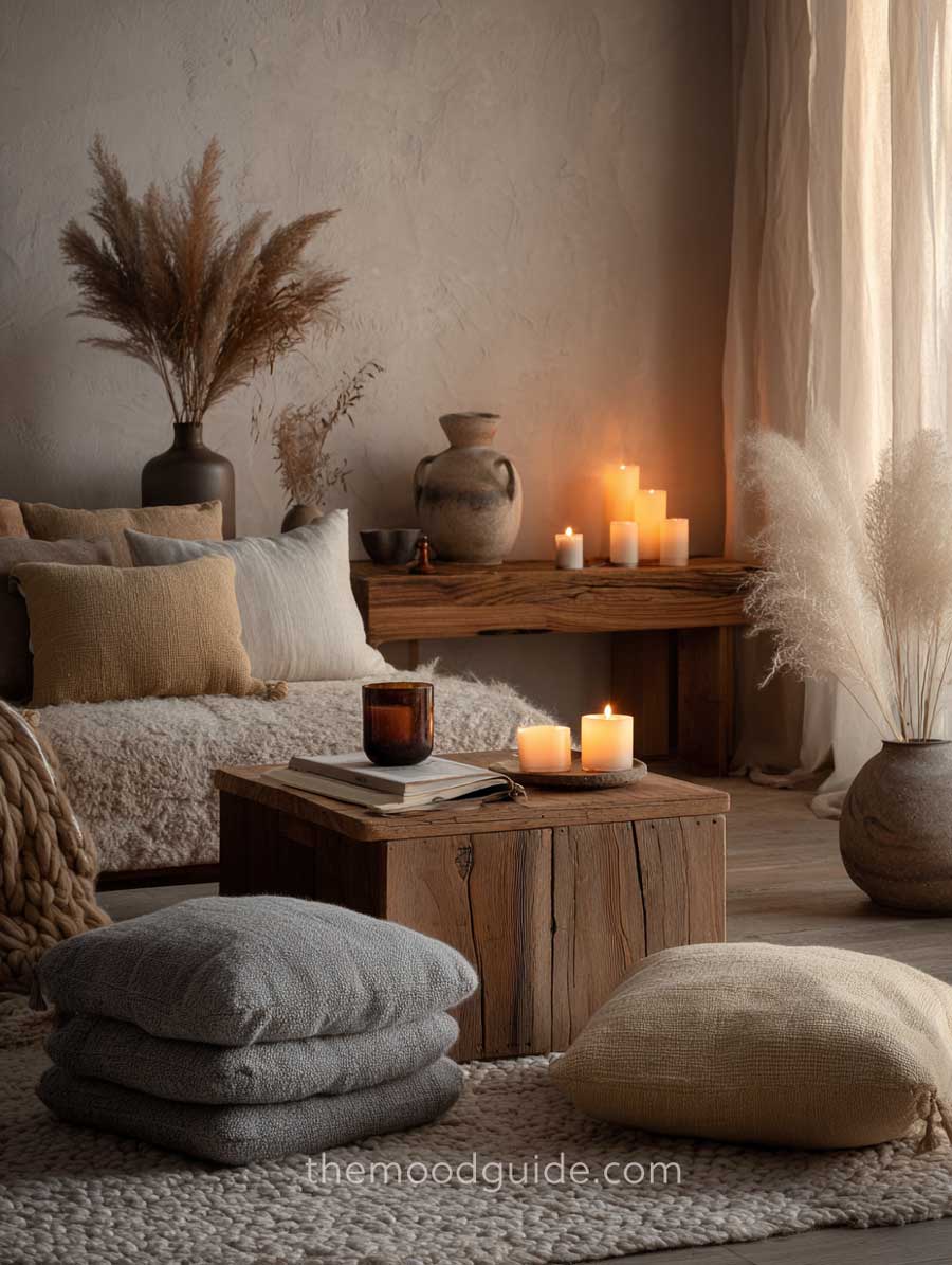winter hygge cozy living room 