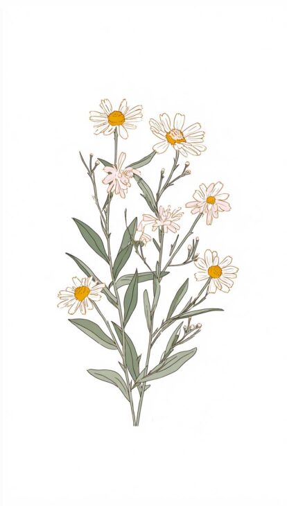 minimal daisies on white background wallpaper