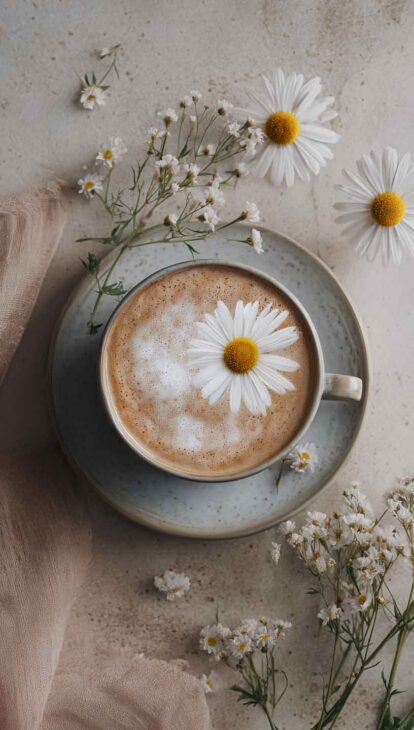 daisy and coffee aesthetic wallpaper