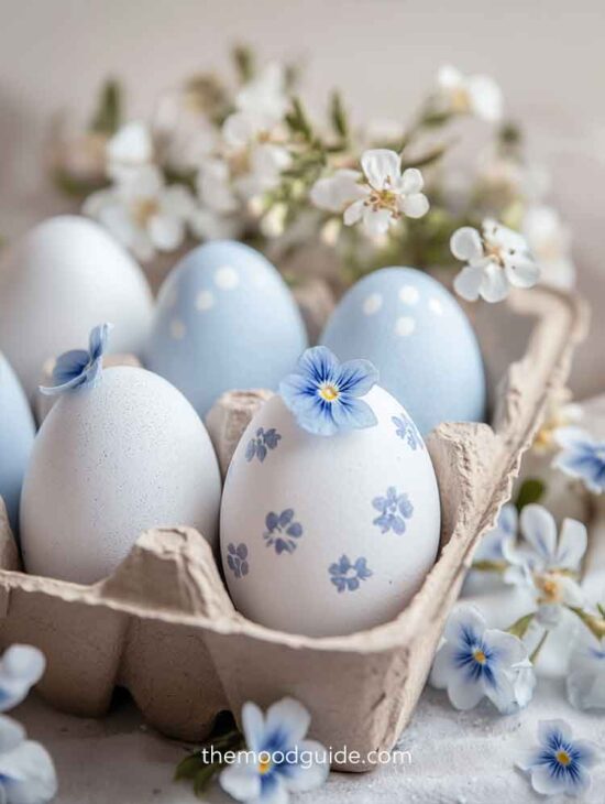 soft blue and white vintage delicate spring theme easter egg aesthetic art