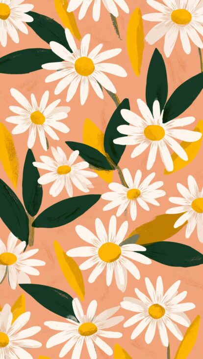orange and white daisy art cute background for iPhone