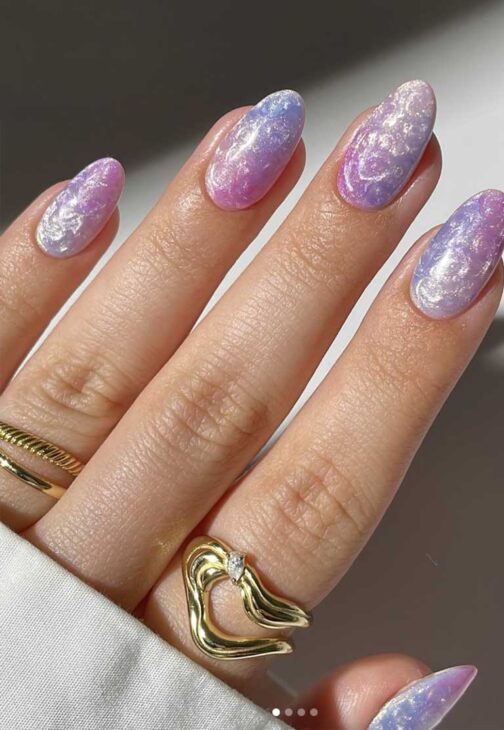 pearly pink and lavender fairy nails