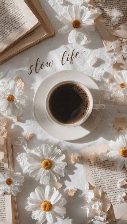 slow living aesthetic daisy wallpaper for iphone