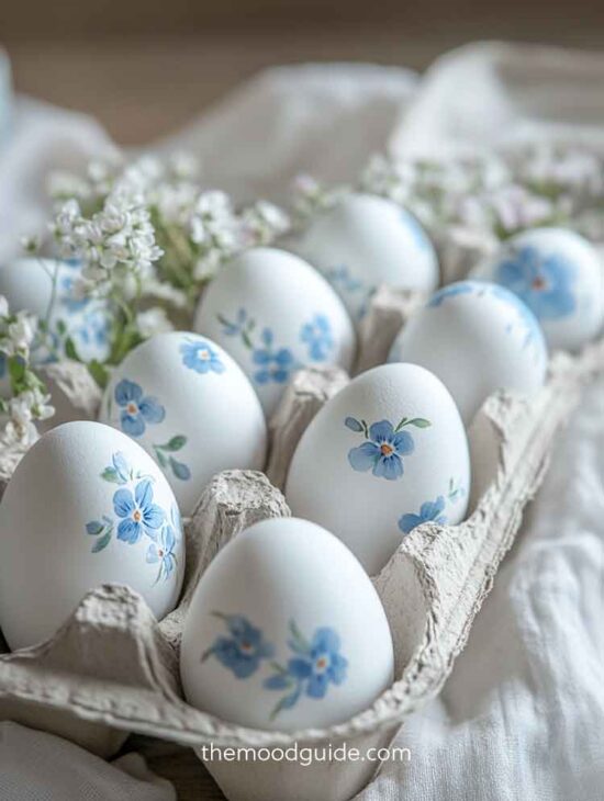 easter egg art paiting light blue flowers aesthetic