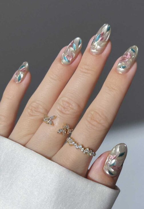 stained glass garden florals nails