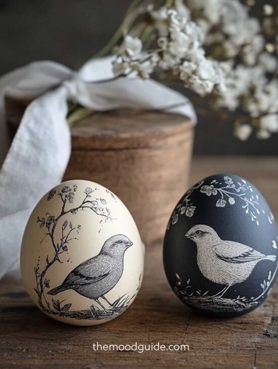 beige and black easter egg paiting