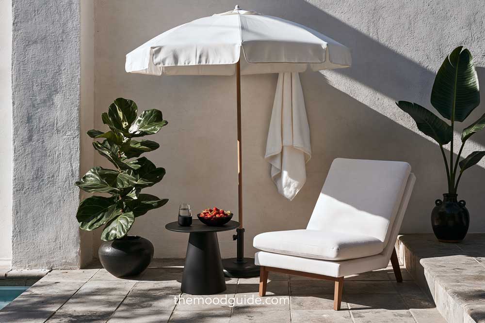 modern minimalist summer outdoor backyard are black and white