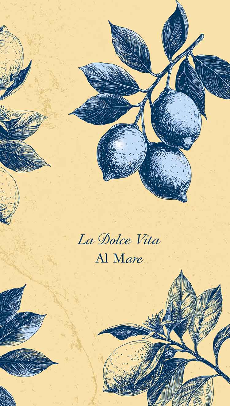 blue yellow vintage lemons phone wallpaper