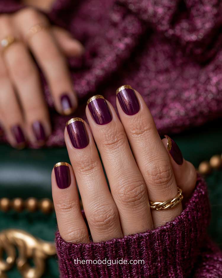 luxury plum and gold nails
