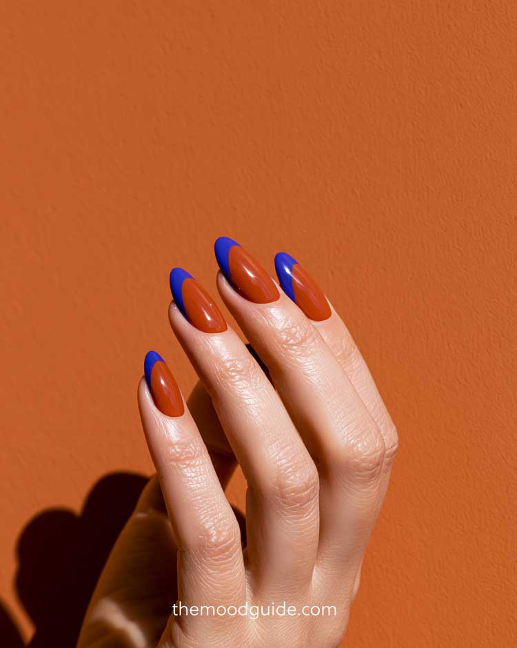 rusty orange and cobalt blue aesthetic nail for summer and fall