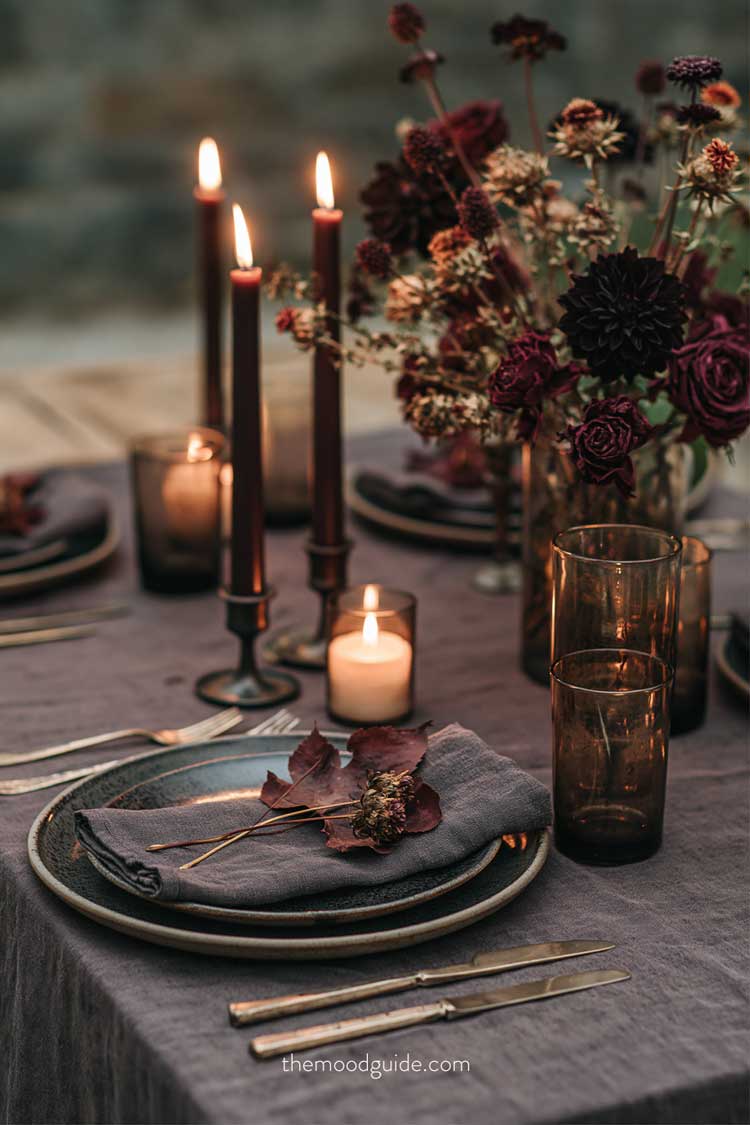 dark moody elegant wuautmn tablescape