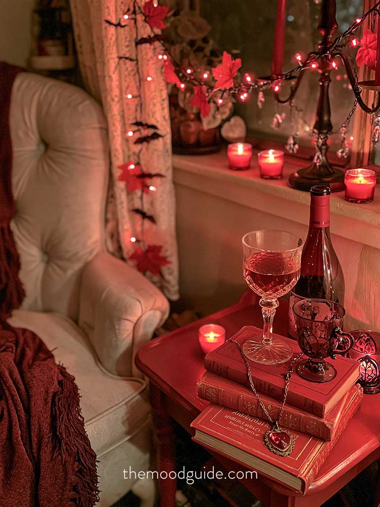 dark feminine academia vampire aesthetic fall cozy reading nook