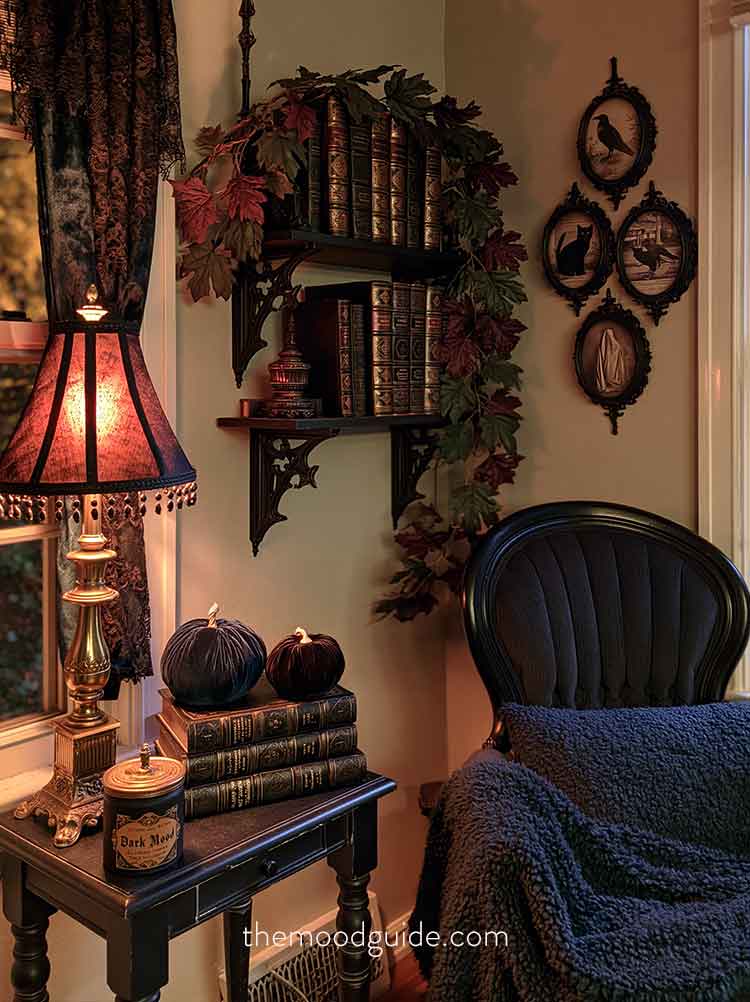goth academia fall reading nook