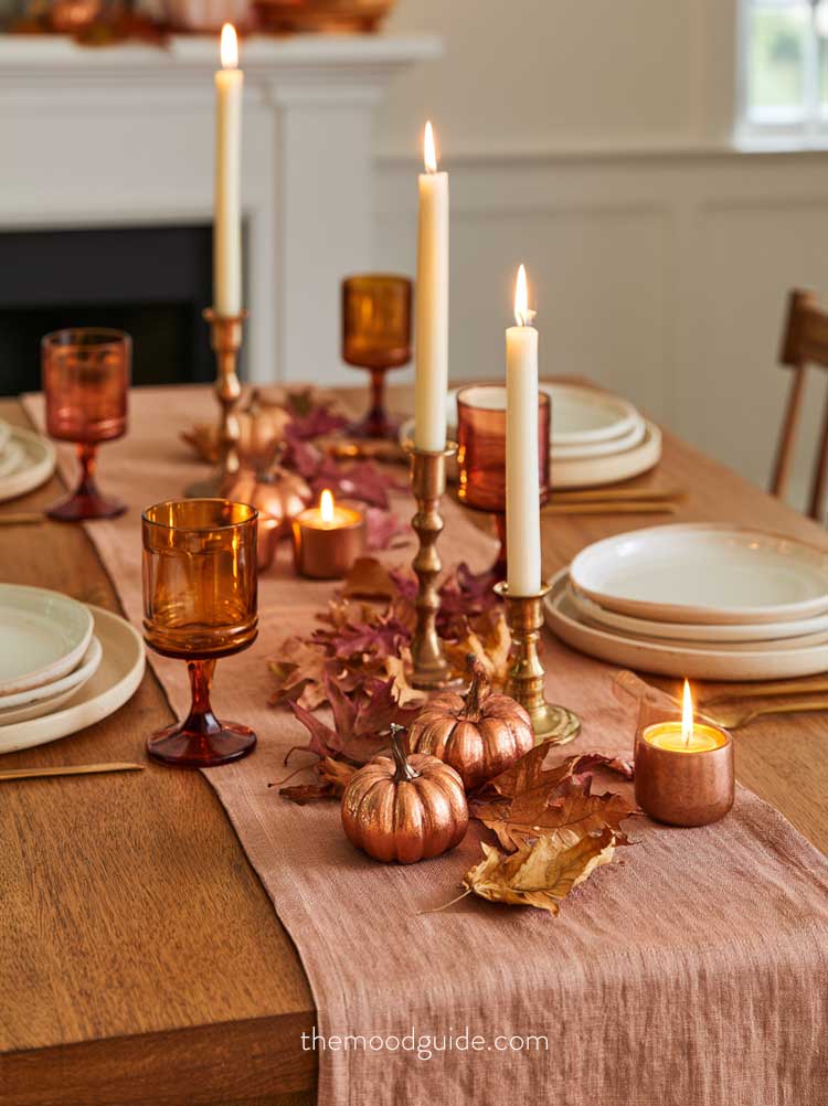 brown and bronze simple aesthetic fall table idea