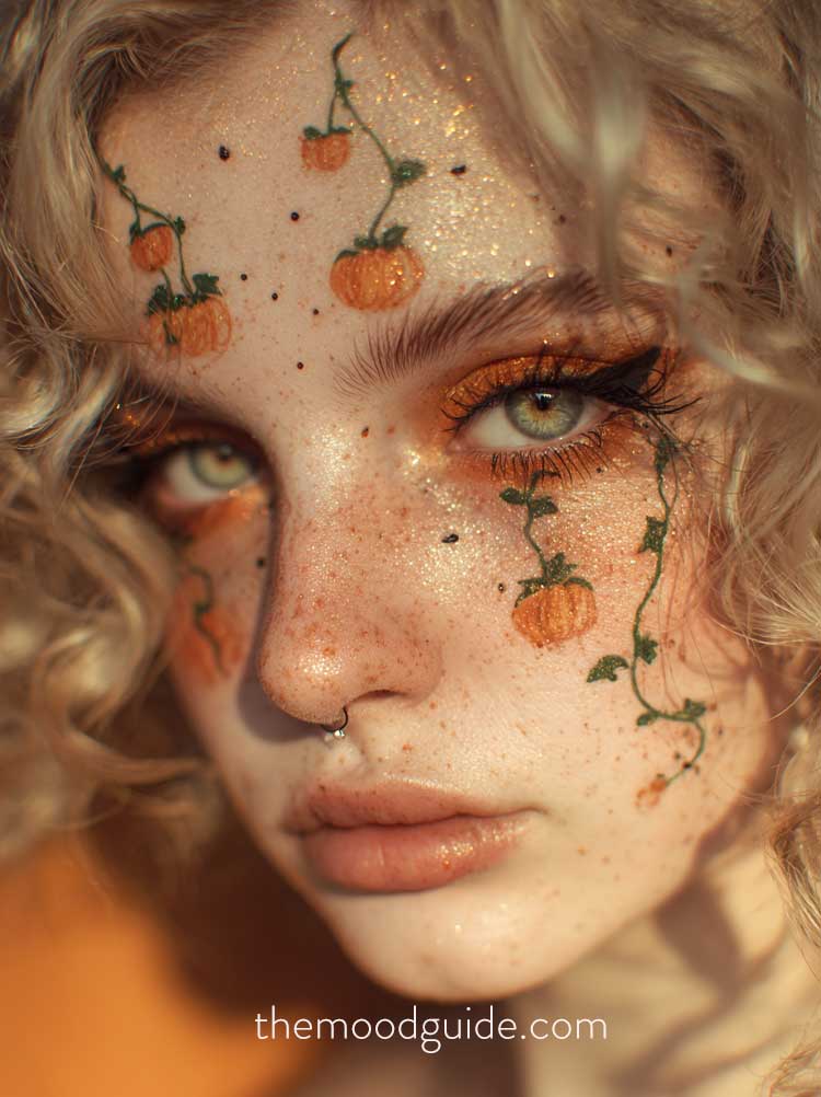 glowy glittery cute artistic fall and halloween makeup idea