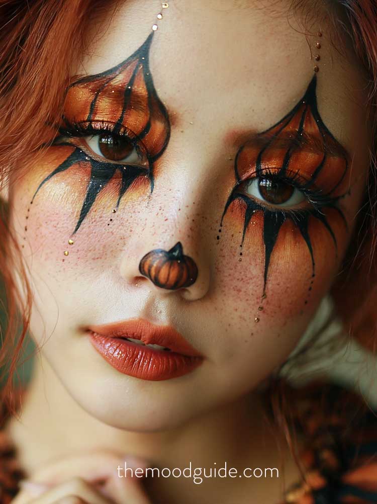orange and black clown makeup for halloween