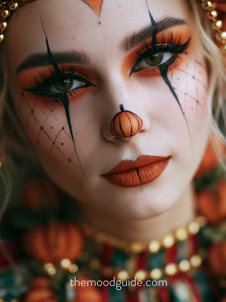 aesthetic halloween themed clown makeup idea with orange lips