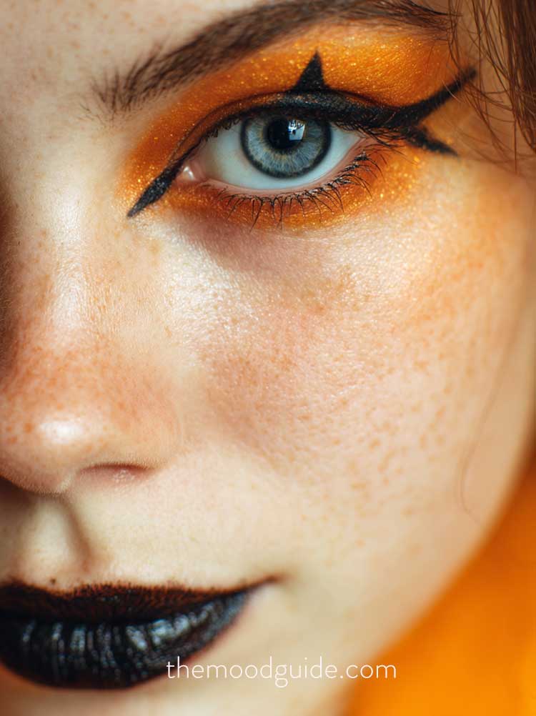 gliterry hack o latern eyes makeup idea for halloween